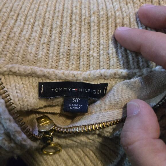 Tommy Hilfiger Beige Cable Knit Quarter Zip Sweater S - Picture 6 of 10
